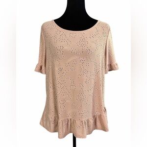 W5 Pink Eyelet Ruffle Peplum Top M Cottagecore Boho Floral Blouse
